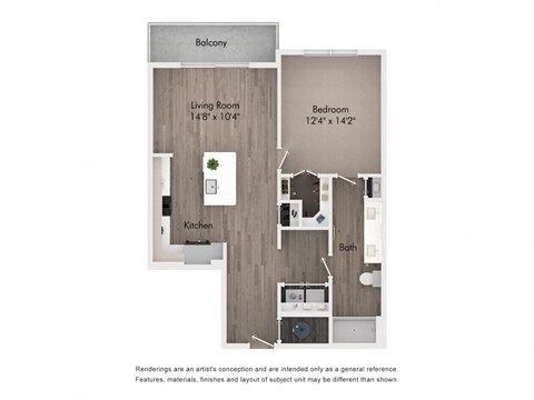 Floor plan for 1 bed, 1 bath, 823 sqft